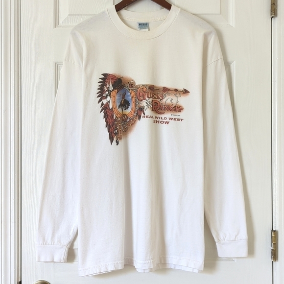 Guess 1994 Vintage Western Ranch Graphic Long Sleeve Crewneck T-shirt White L - Picture 1 of 15